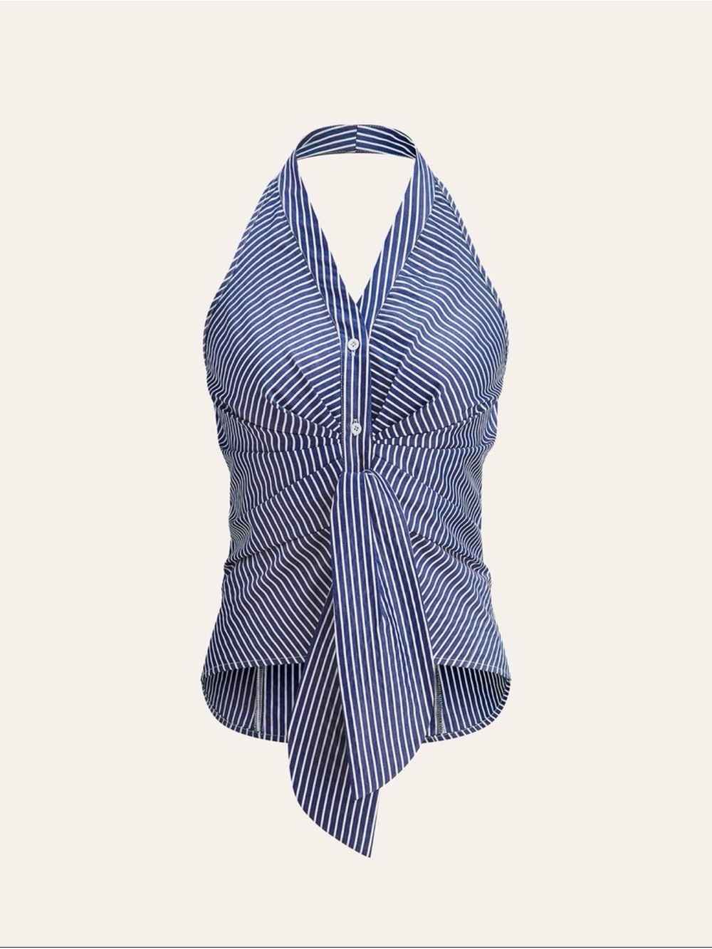 Commense Blue and White Striped Halter Tie-Front One-Piece
